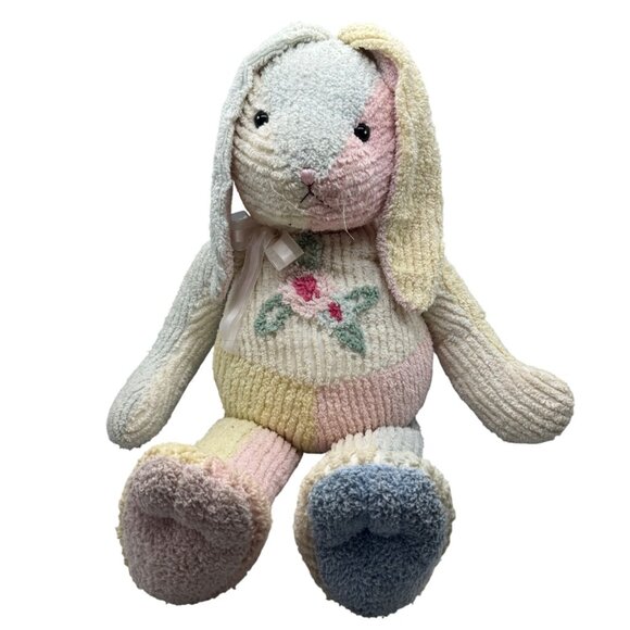 large fine toy Patchwork Chenille Stuffed Bunny Ribbon Pastel Plush animal READ - Picture 1 of 8